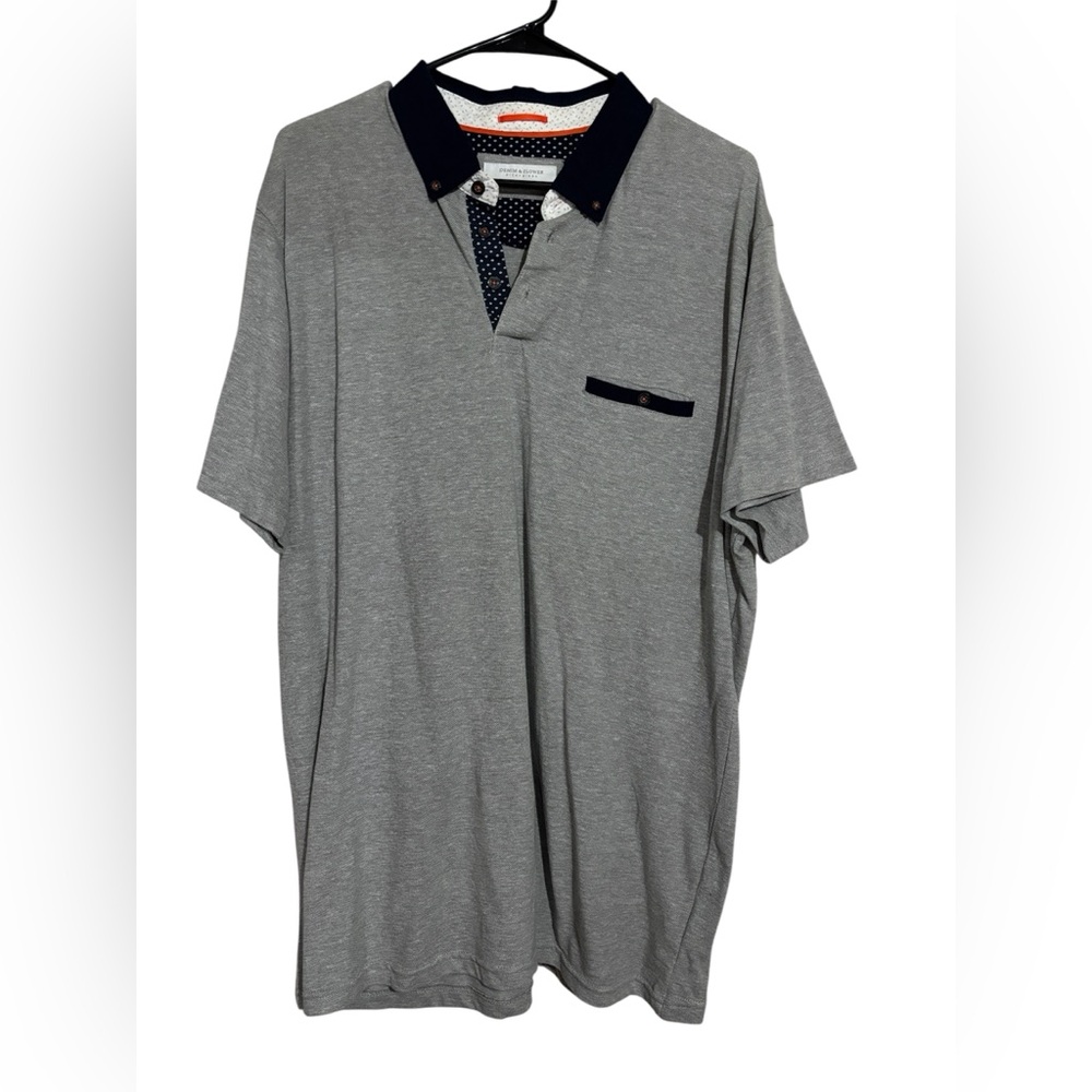 Grey Denim & Flower short sleeve polo shirt #poloshirt